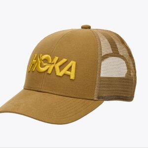 Hoka One One Kids' Core Logo Trucker Hat in Mustard Brown with Yellow Logo